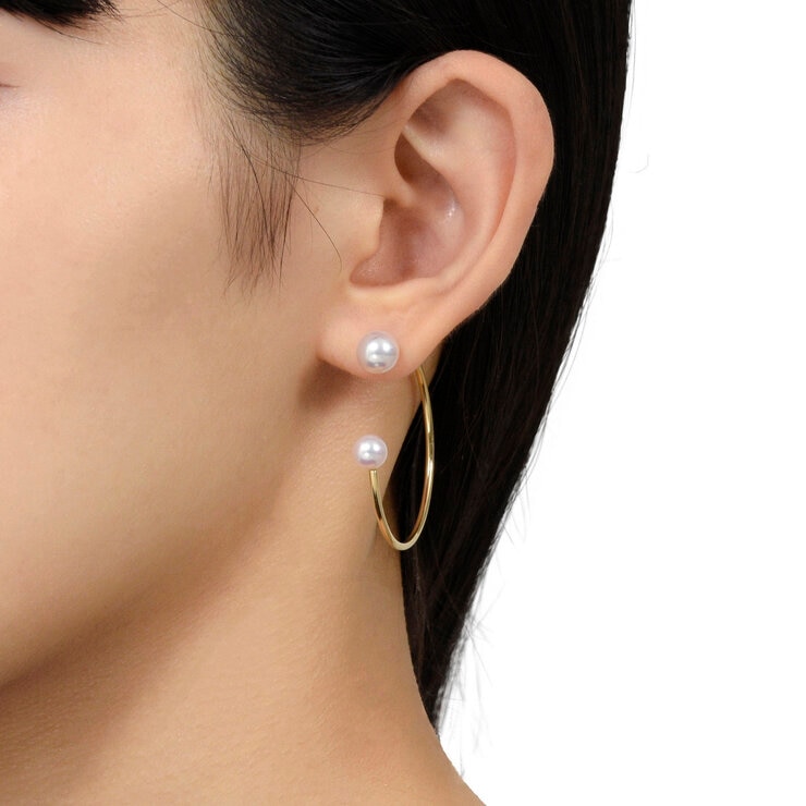あこやパール 18Kイエローゴールド 7.5㎜ & 6.0㎜ 2WAY フープ風 ピアス あこやパール 18Kイエローゴールド 7.5㎜ & 6.0㎜ 2WAY フープ風 ピアス