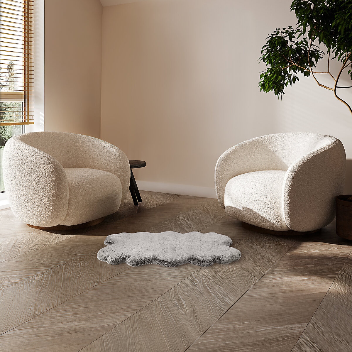 Mon Chateau フェイクファーラグ 60 x 99cm ブラウンティッピング