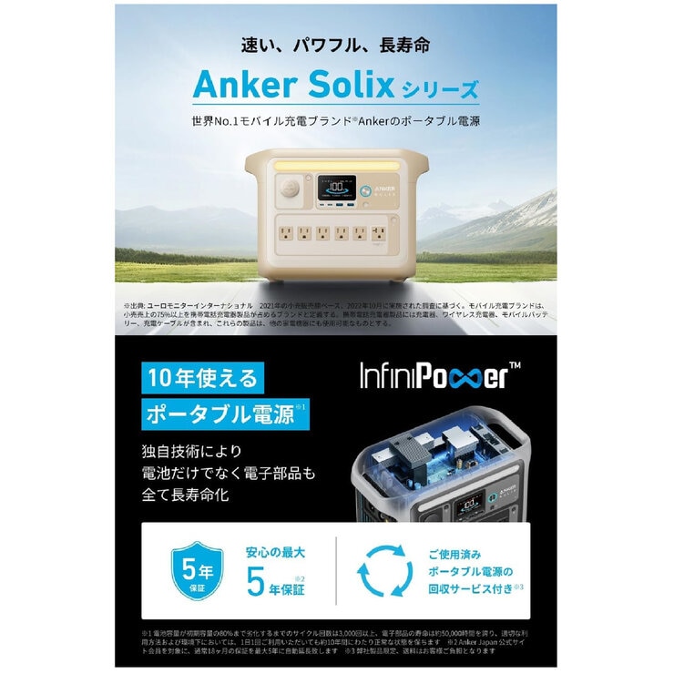Anker（アンカー）Solix C1000 ポータブル電源 A1761521 ベージュ 容量1,056Wh