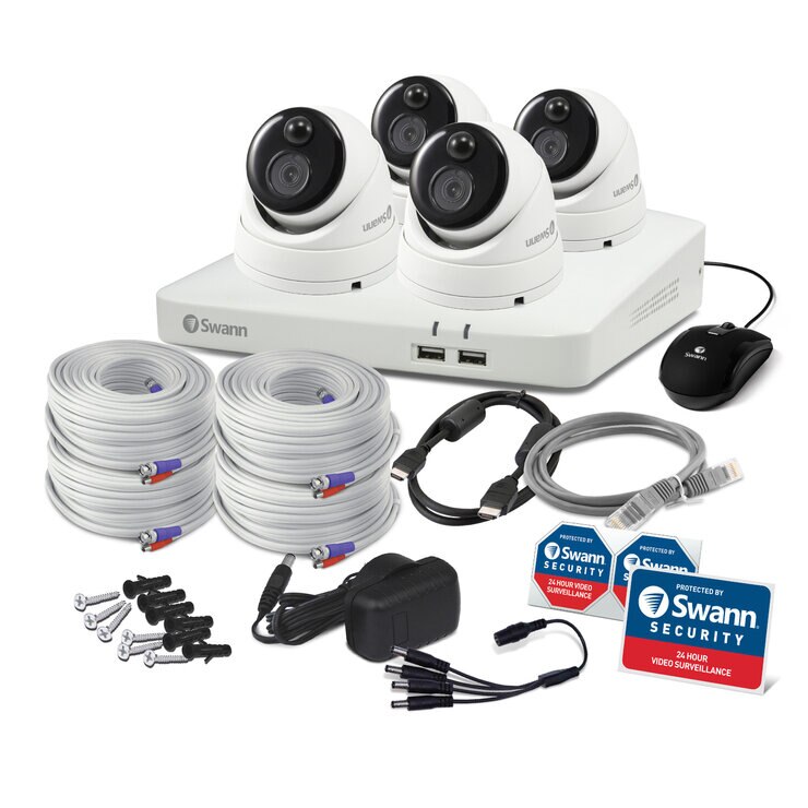 Swann（スワン）8CH 4K DVRシステム 2TB 警告ライト ドーム型 カメラ4台