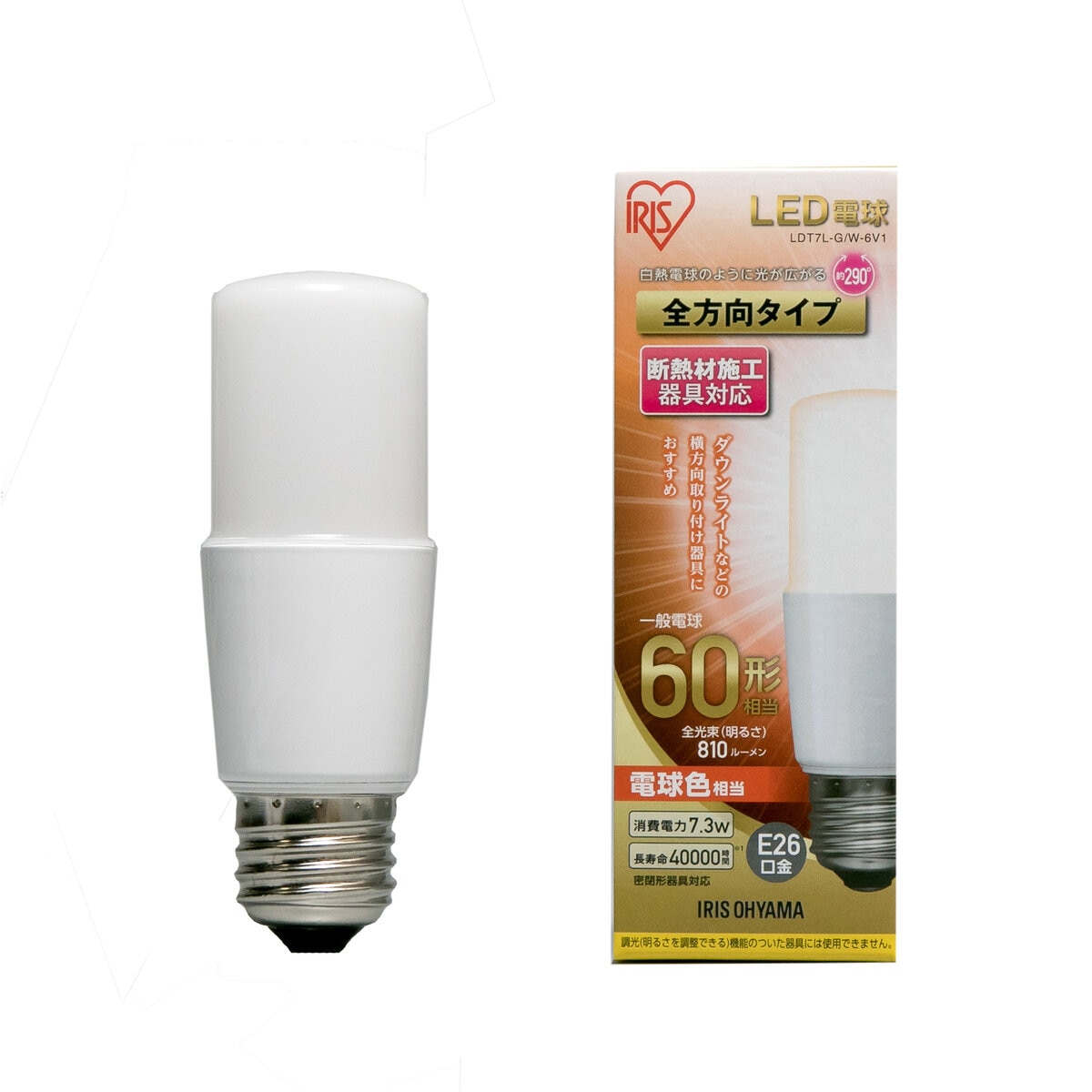 アイリスオーヤマ LED電球 T型 E26 60型相当 電球色 LDT7L-G/W-6V1