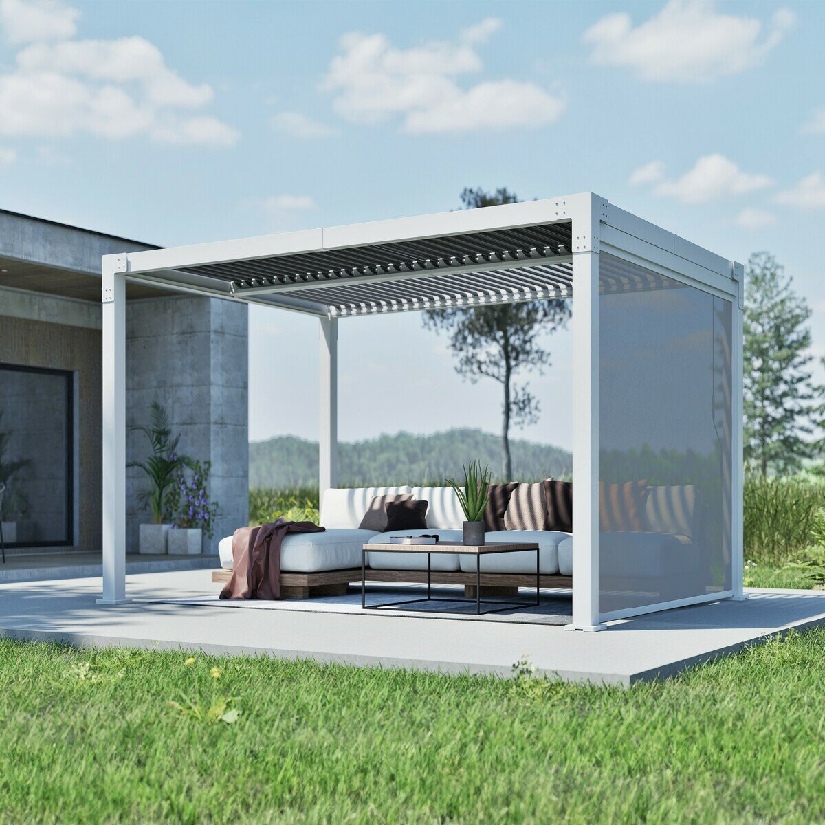 SOJAG ハナ 10 x 13フィート (3 x 4m) パーゴラ サイドスクリーン付 クリーム色