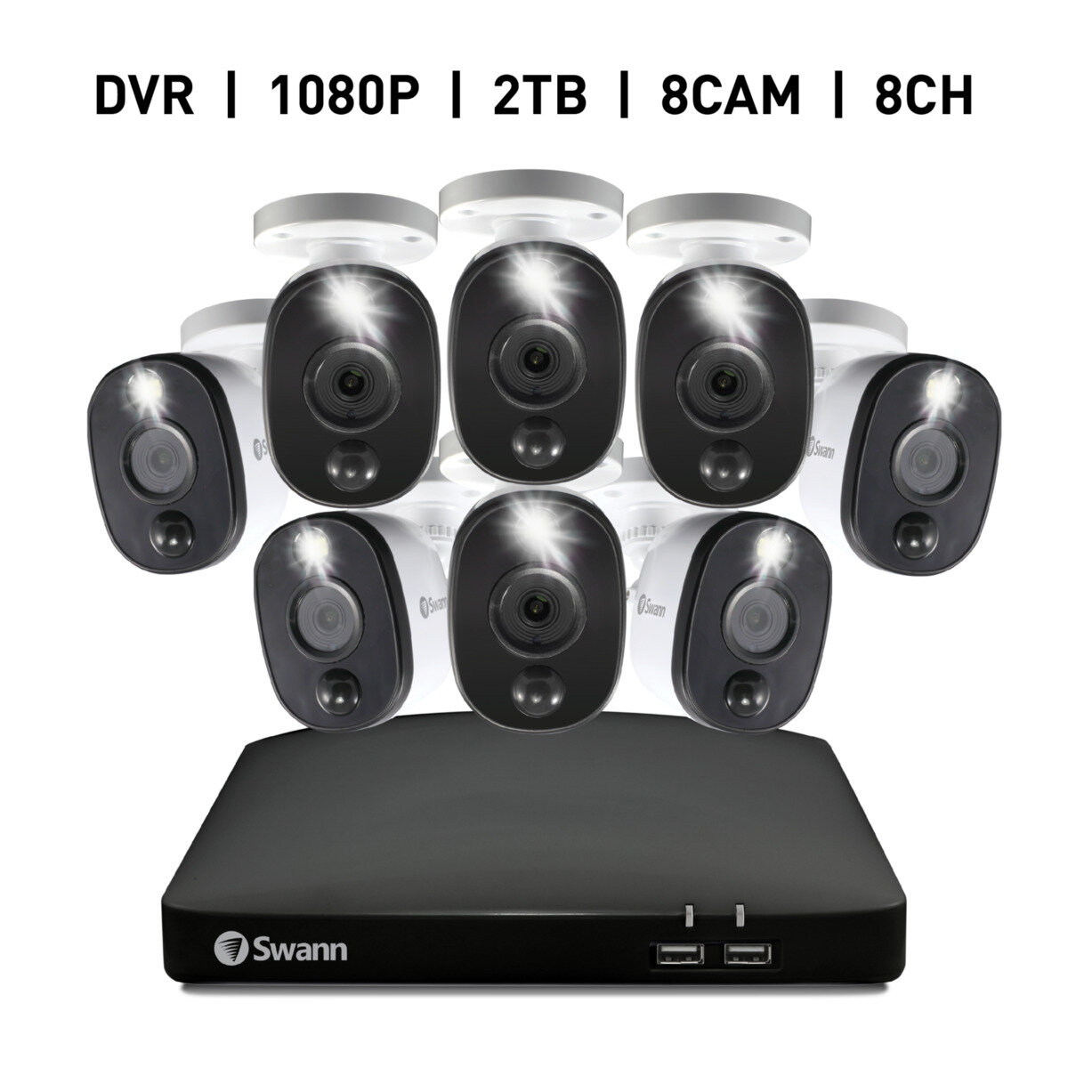 Swann（スワン）8CH 1080 DVRシステム 2TB 警告ライト バレット型 カメラ8台