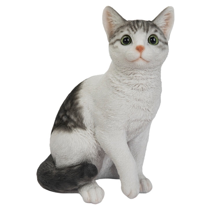 SANDICAST M750 タビー猫 置物 置物 動物 マンチカン サバトラ白 ネコ 高さ15cm woobia おしゃれ