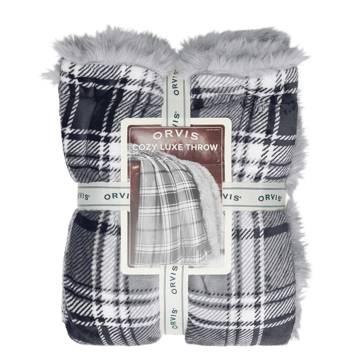 ORVIS ラビットファー 大判ひざ掛け 152cm x 177cm フレミングプレイド
