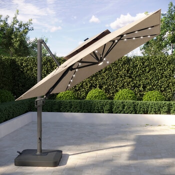 シーズンズセントリー 10フィート (3m) スクエア LED付 カンチレバー式 パラソル 可動式ベース付