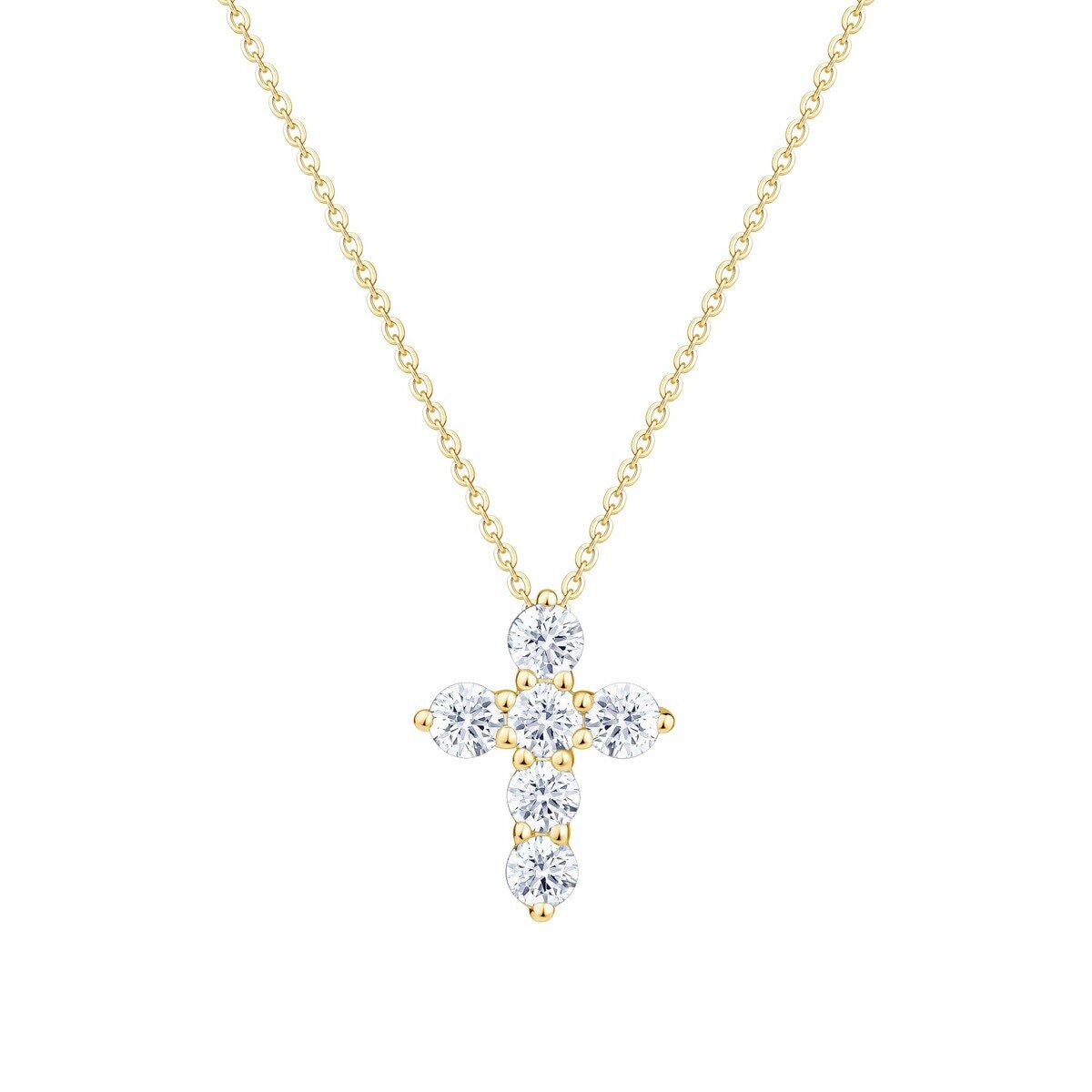 14K Yellow Gold 0.50ct Round Cut Diamond Cross Necklace