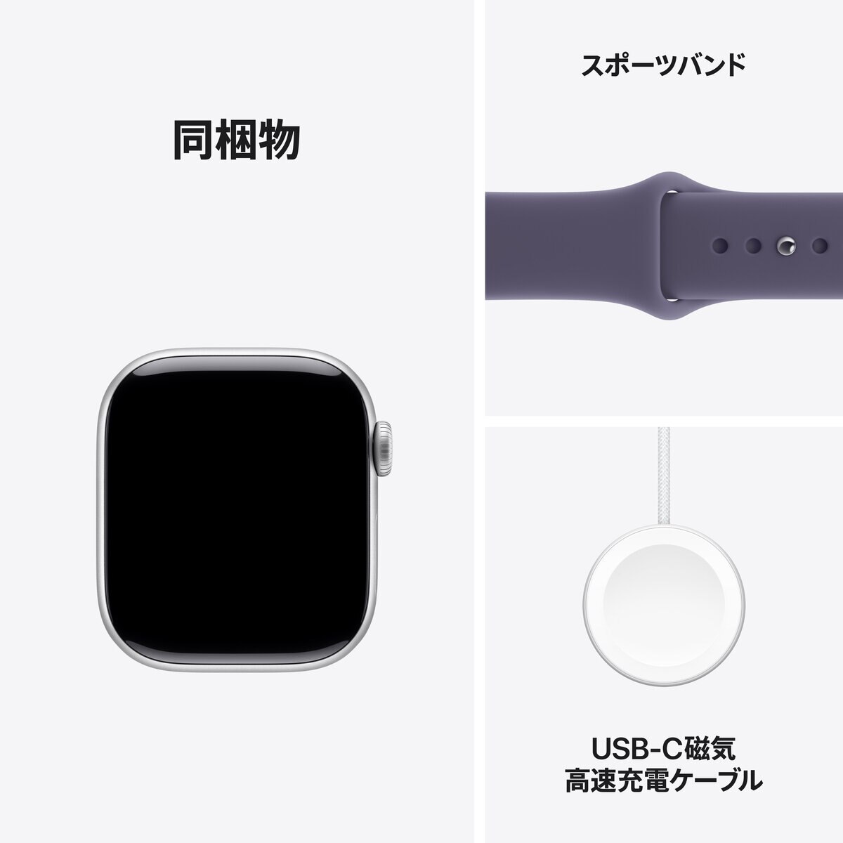Apple Watch S11 Cellular 42mmシルバーアルミニウムケースとパープルフォグスポーツバンド - S/M