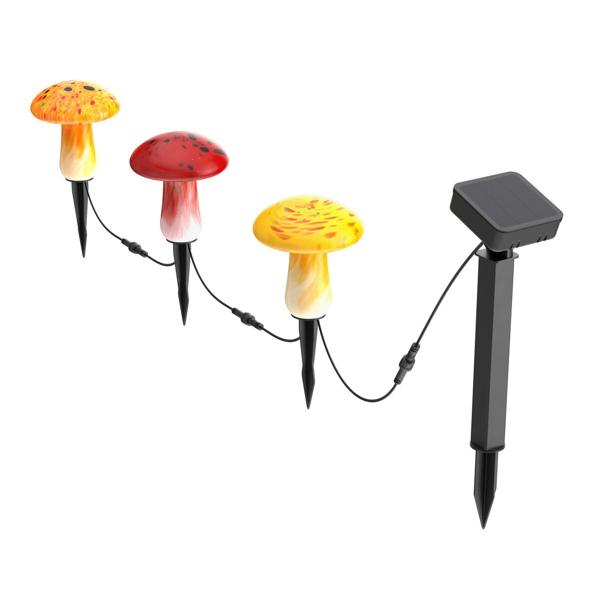 キノコ型ガラス製ソーラーガーデンライト 3個セット