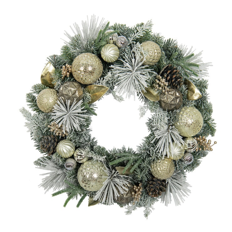 クリスマスデコレーションリース 赤＆シルバー 直径61cm