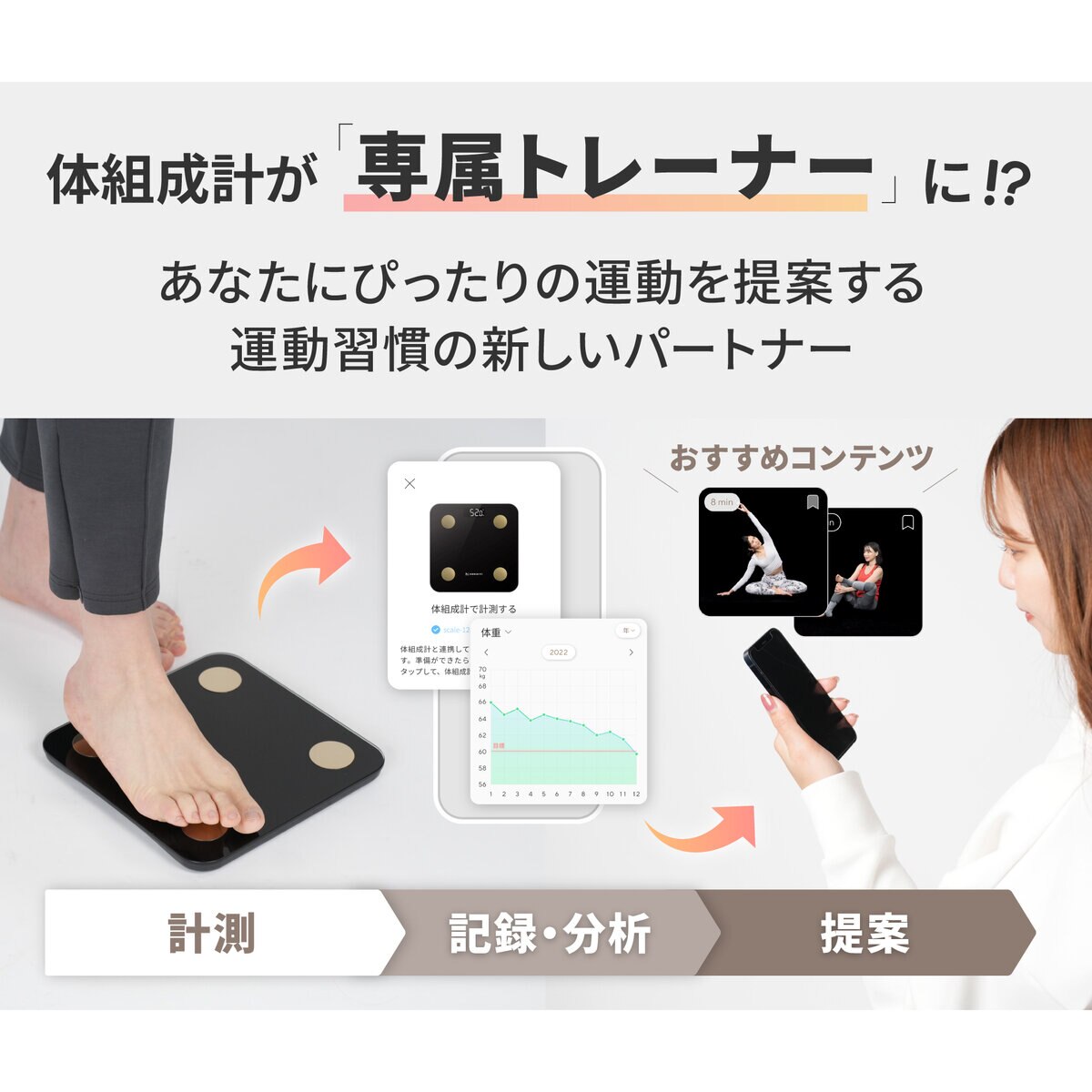 MIRROR FIT.(ミラーフィット) スマート体組成計 体重計 Black