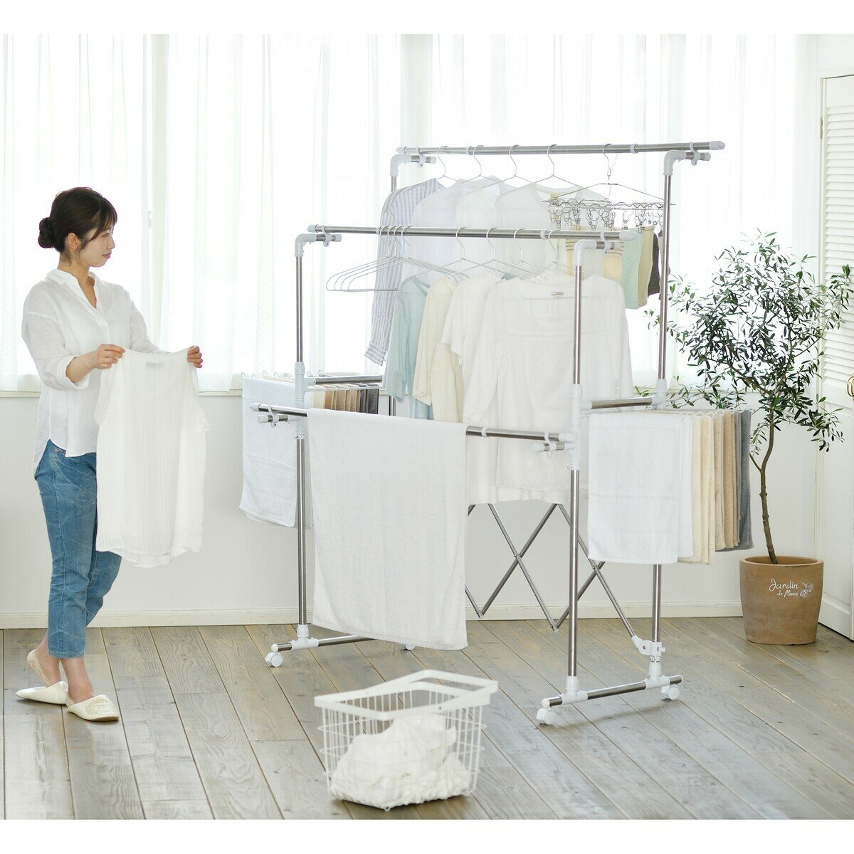 アイリスオーヤマ 組み立て簡単 たっぷり物干し KTM-2018R