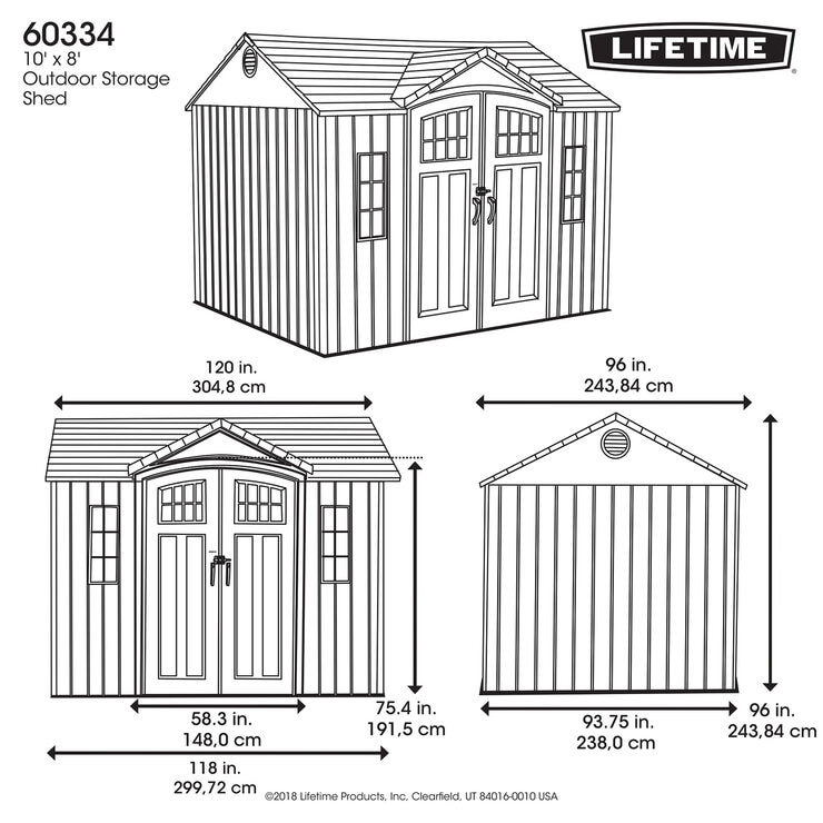 LIFETIME 10 X 8 フィート (3 x 2.4m) 屋外物置 LIFETIME 10 X 8 フィート (3 x 2.4m) 屋外物置