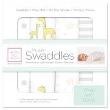 スワドルデザイン おくるみセット4枚組 ドット/ジラフ/スター ＆ ムーン/ストライプ (パステルイエロー)