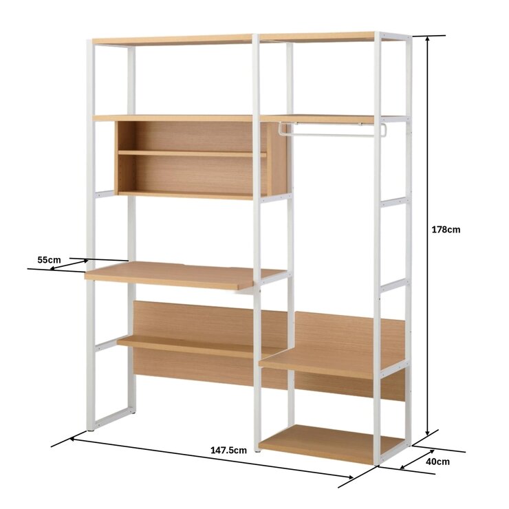 デスク & ハンガーラックセット ホワイト WAD-799598 MOWH