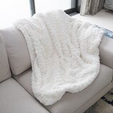 モンシャトー フェイクファー ひざ掛け エンボス ホワイト