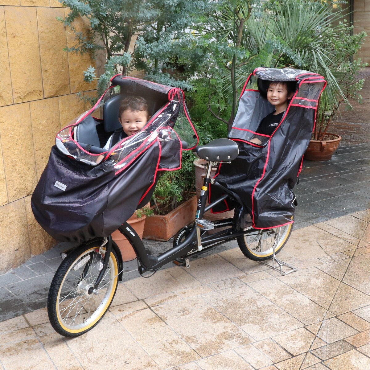 前後セット　ピンク　子供のせ自転車レインカバー