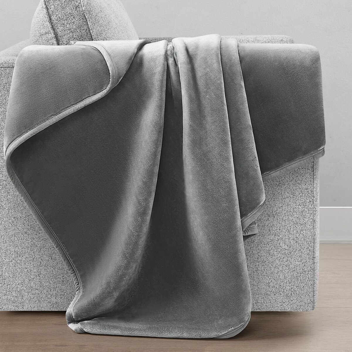 フランネル 大判ひざ掛け 152cm x 177cm ライトグレー
