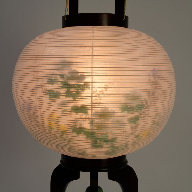盆提灯 銘木行灯 総桜11号絹二重絵入 桐箱付き