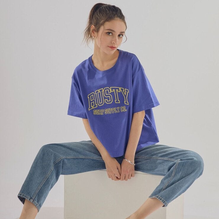 ラスティ レディース 半袖Tシャツ ブルー L ラスティ レディース 半袖Tシャツ ブルー L