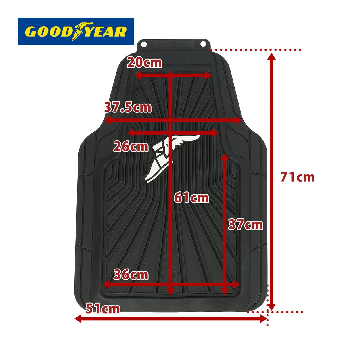 グッドイヤー 汎用 オールウェザー ラバーフロアマット GOODYEARロゴ入り 3枚セット