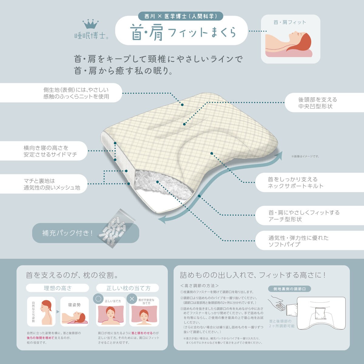 西川 睡眠博士まくら 首肩フィット 高め