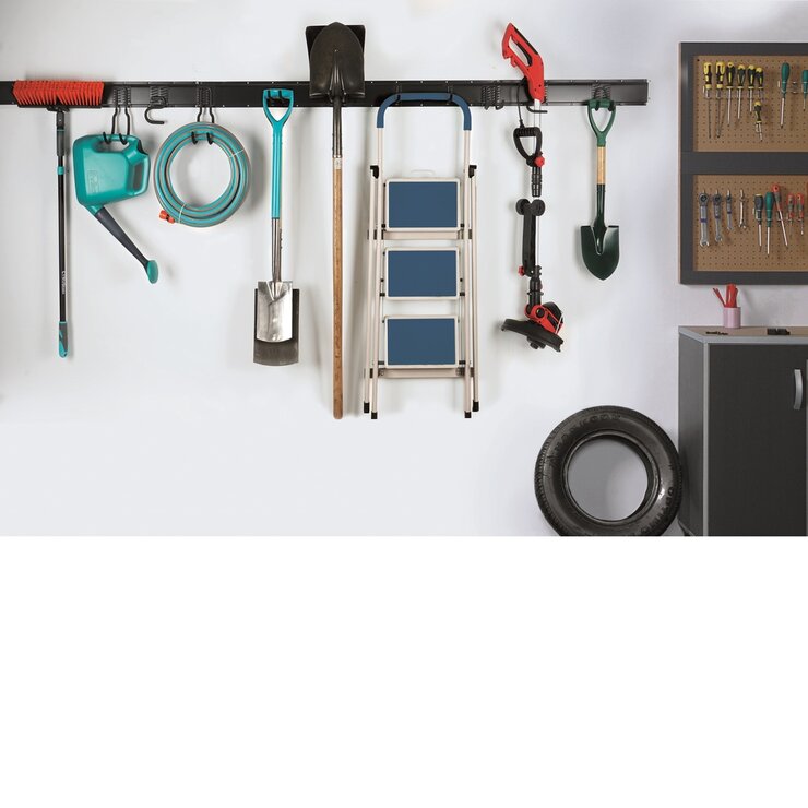 Richelieu（リシュリュー）ガレージレール式壁収納キッド (11 フック＆ 4レール)15ピース オーガナイザー