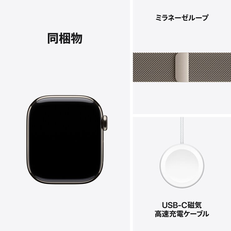 Apple Watch S11 Cellular 42mmナチュラルチタニウムケースとナチュラルミラネーゼループ