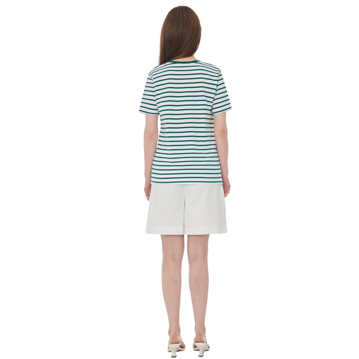 ビジット イン ニューヨーク ストライプ 半袖Tシャツ ホワイト+グリーンストライプ L