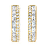 14K イエローゴールド 0.80カラット ラウンド & バゲット ダイヤモンド フープ イヤリング