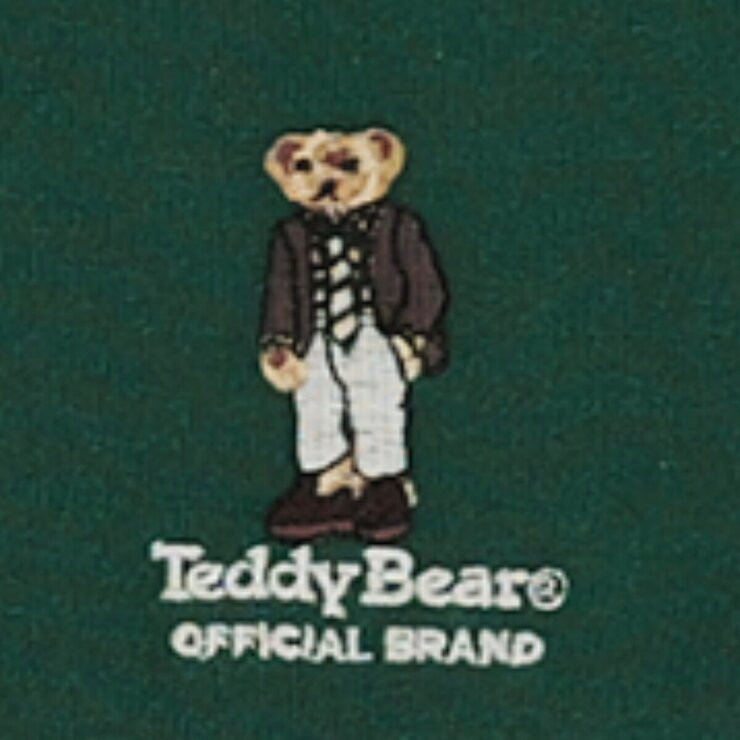 テディーベア メンズ 長袖 Tシャツ / オフホワイト＋グリーン / L