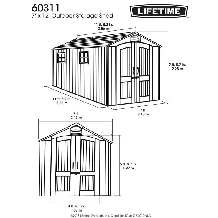 LIFETIME 7 X 12 フィート (2.1 x 3.6m) 屋外物置 LIFETIME 7 X 12 フィート (2.1 x 3.6m) 屋外物置