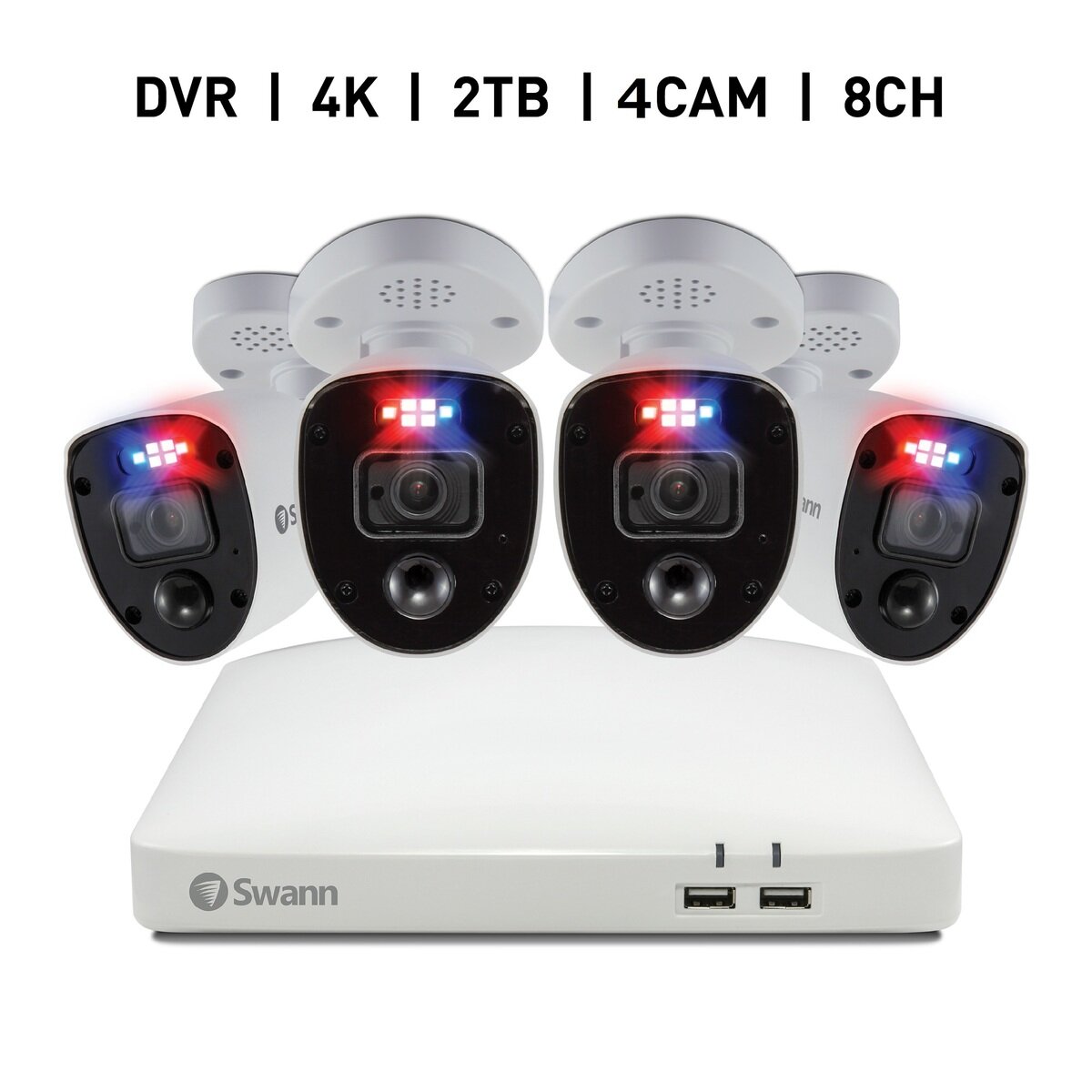 Swann 8CH 4K DVRシステム 2TB Enforcer バレット型 カメラ4台