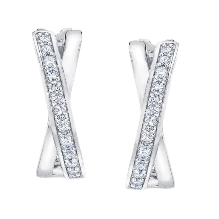 18K ホワイトゴールド 0.25カラット X フープ ピアス