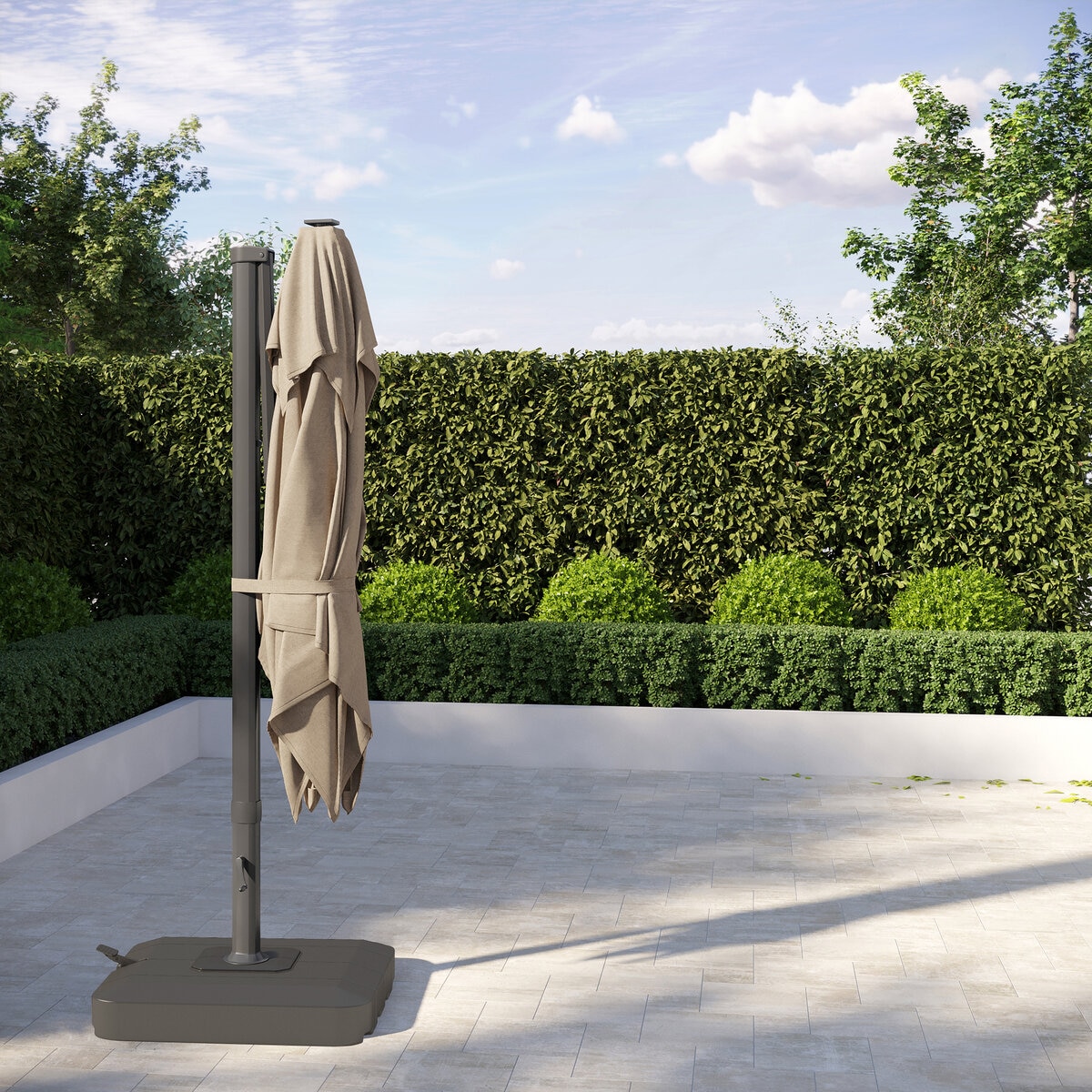 シーズンズセントリー 10フィート (3m) スクエア LED付 カンチレバー式 パラソル 可動式ベース付