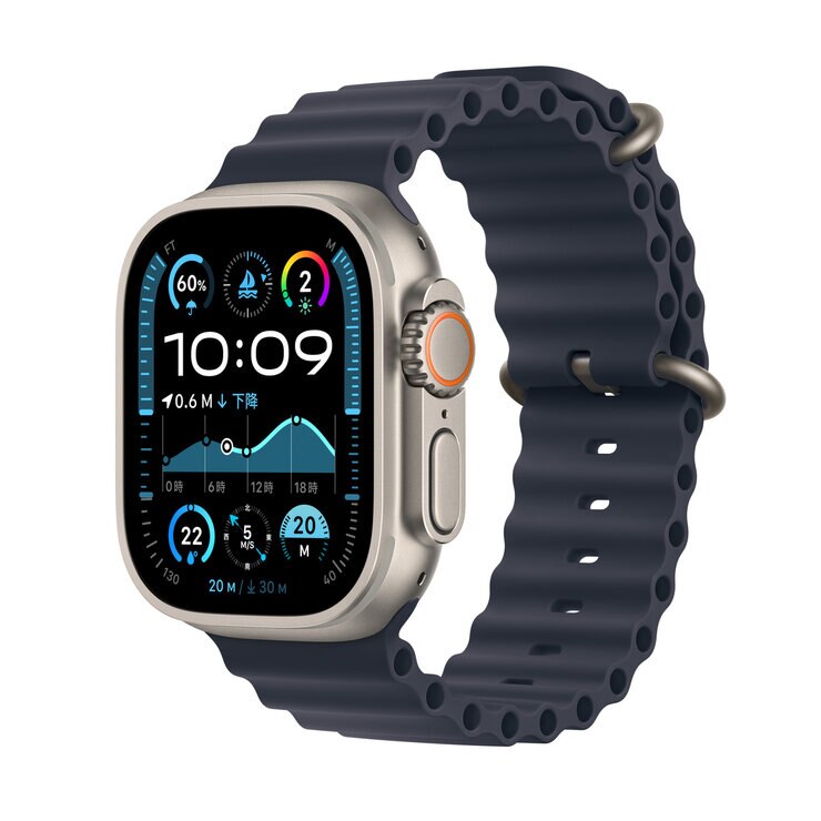 Apple Watch Ultra 2(GPS + Cellularモデル)- 49mmナチュラルチタニウムケースとネイビーオーシャンバンド Apple Watch Ultra 2(GPS + Cellularモデル)- 49mmナチュラルチタニウムケースとネイビーオーシャンバンド