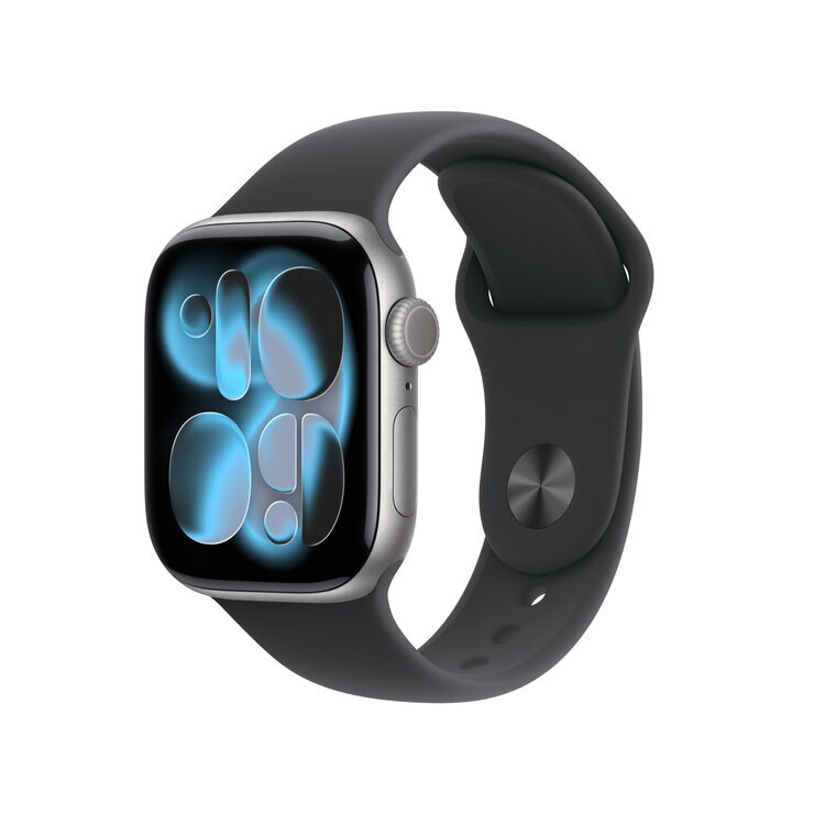 Apple Watch S11 Cellular 42mmスペースグレイアルミニウムケースとブラックスポーツバンド - M/L