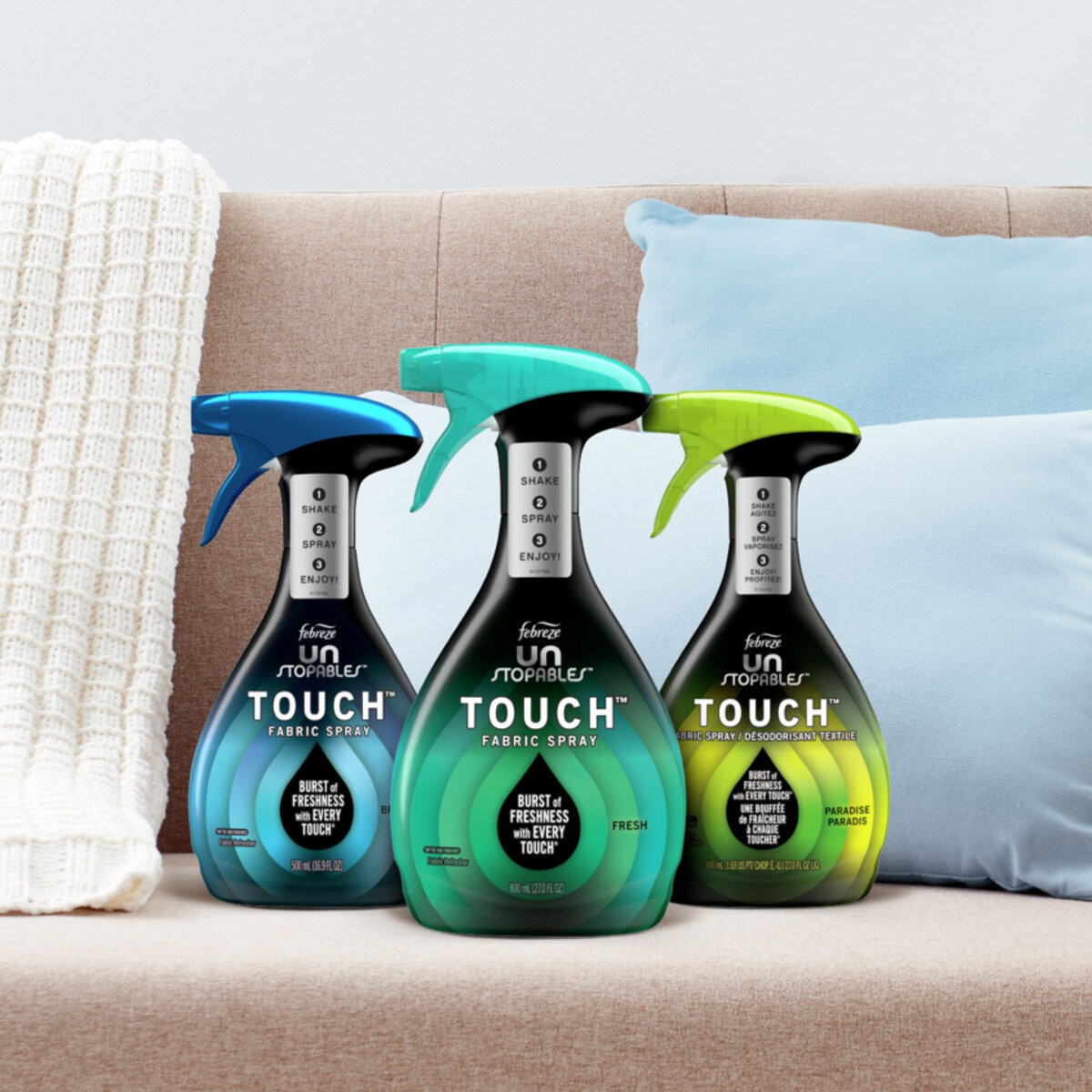 ファブリーズ アンストッパブル タッチ スプレー800ml x 2 本 (フレッシュとパラダイスの香り）