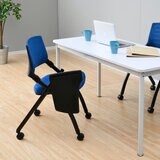 YAMAZEN キャスター付きミーティングチェア メモ台付き ブルー