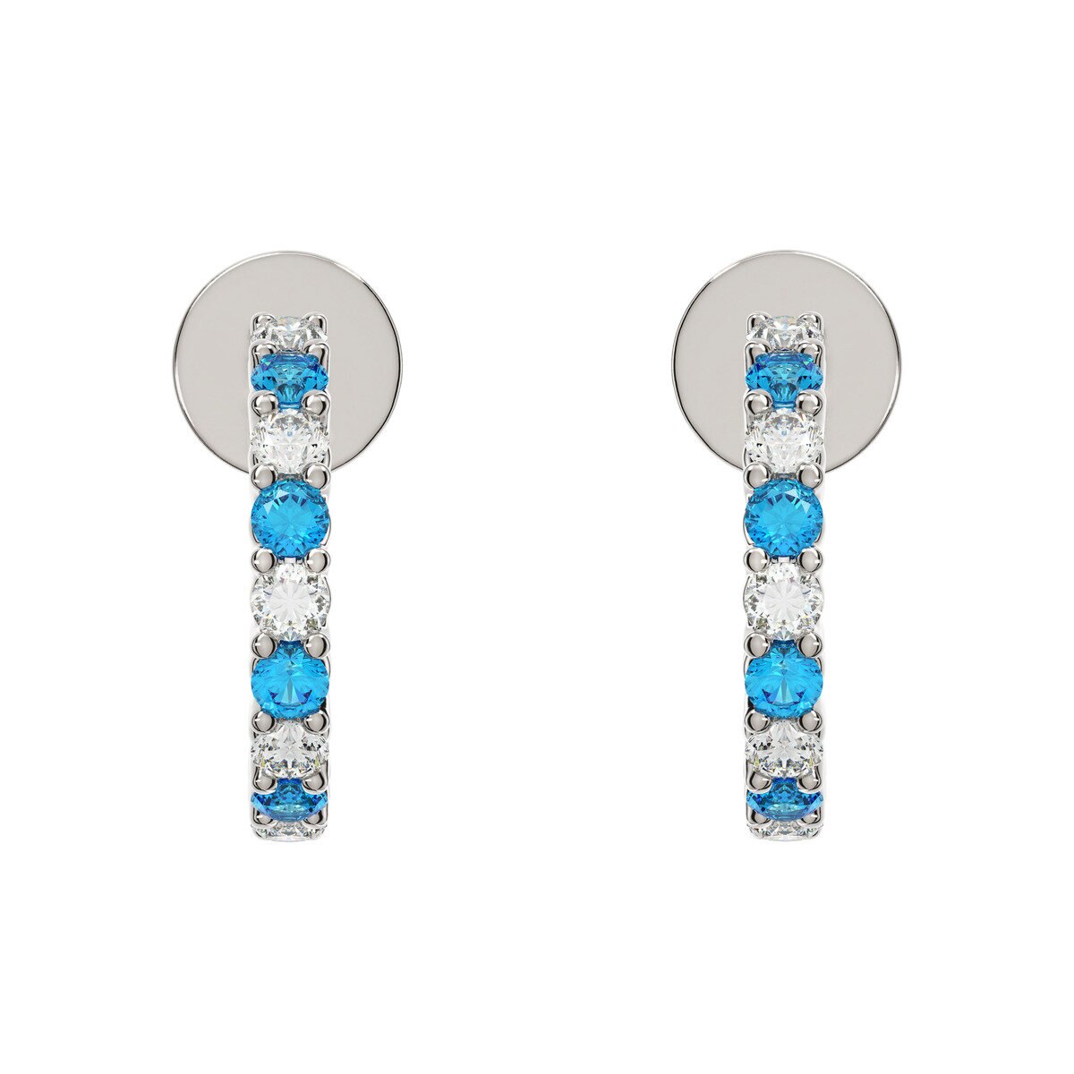 14K ホワイトゴールド 0.29カラット ダイヤモンド / ブルートパーズ Jフープピアス 14K ホワイトゴールド 0.29カラット ダイヤモンド / ブルートパーズ Jフープピアス