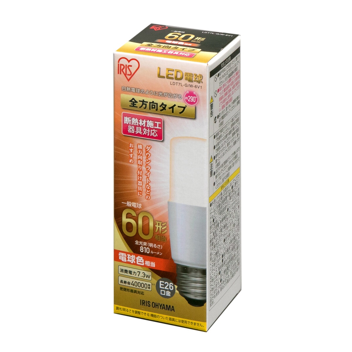 アイリスオーヤマ LED電球 T型 E26 60型相当 電球色 LDT7L-G/W-6V1