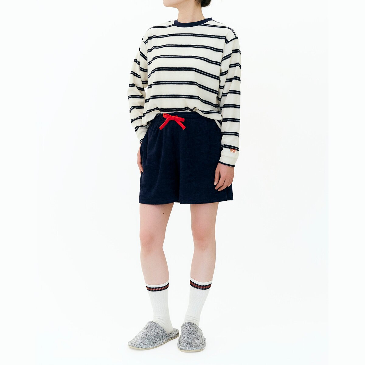 ヘインズ ウィメンズ ラウンジウェアセット オフホワイト/ネイビー M