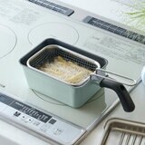 トフィー 角型揚げ鍋 フライバスケット付き ペールアクア