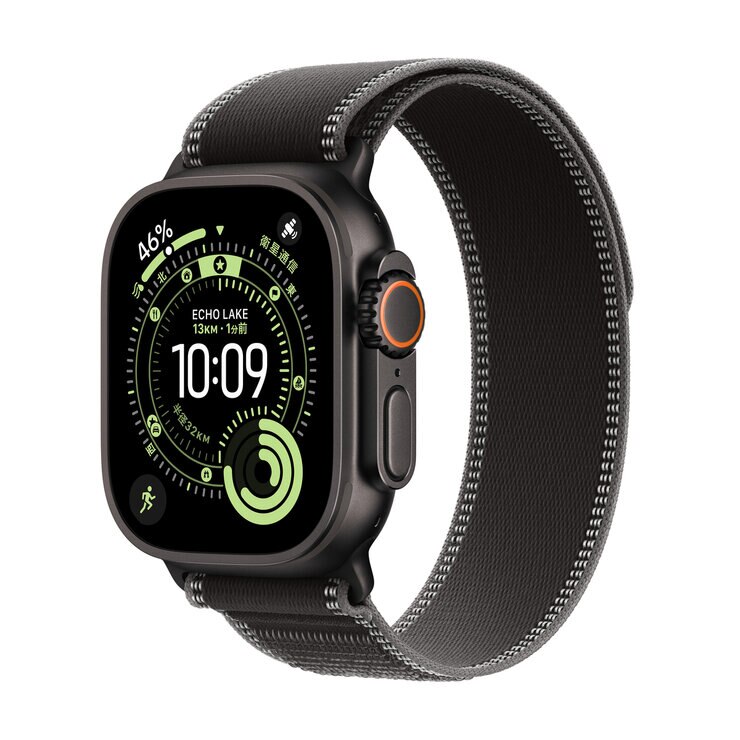 Apple Watch Ultra 3 Cellular 49mmブラックチタニウムケースとブラック/チャコールトレイルループ - S/M Apple Watch Ultra 3 Cellular 49mmブラックチタニウムケースとブラック/チャコールトレイルループ - S/M