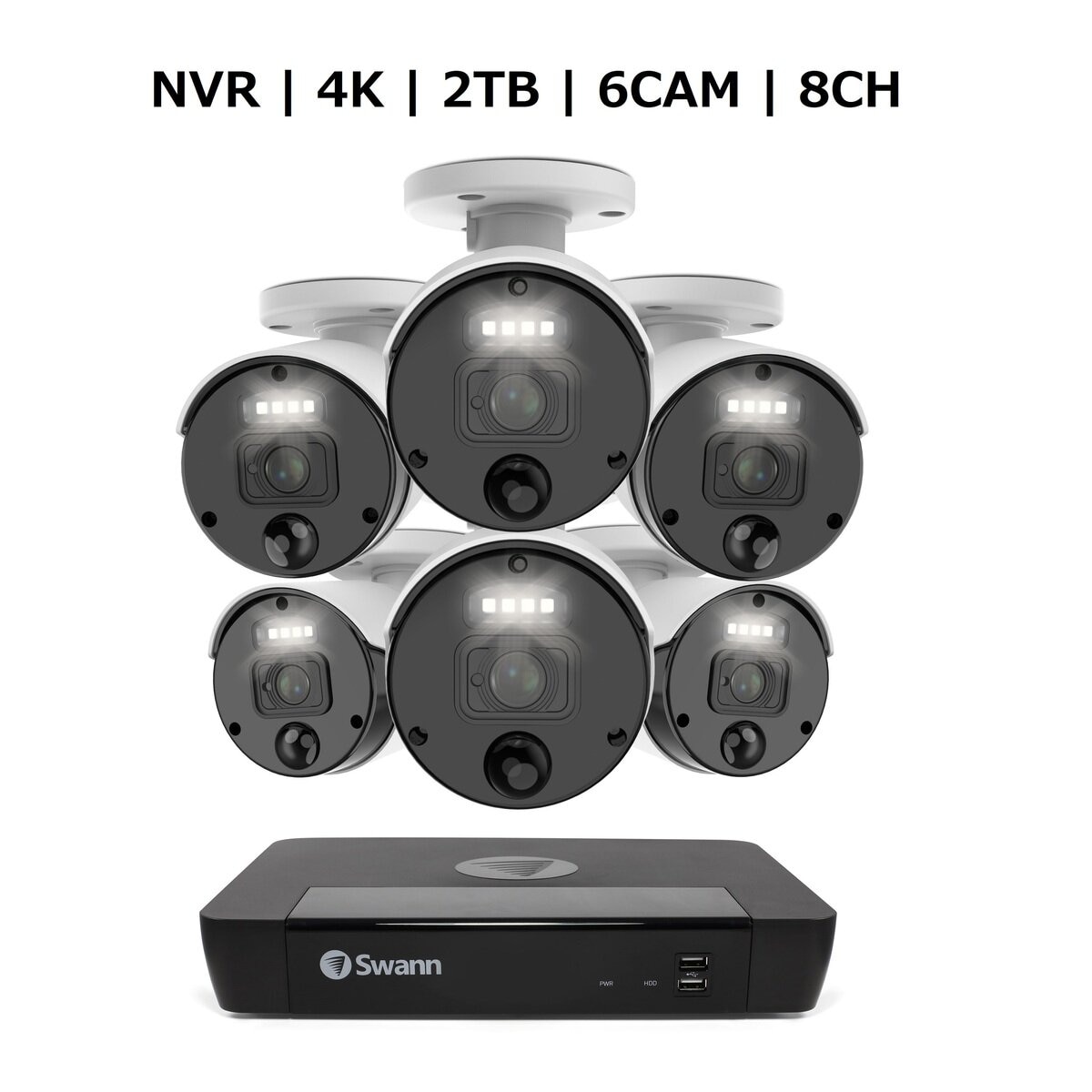 Swann（スワン）8CH 4K NVRシステム 2TB 4K バレット カメラ 6台セット