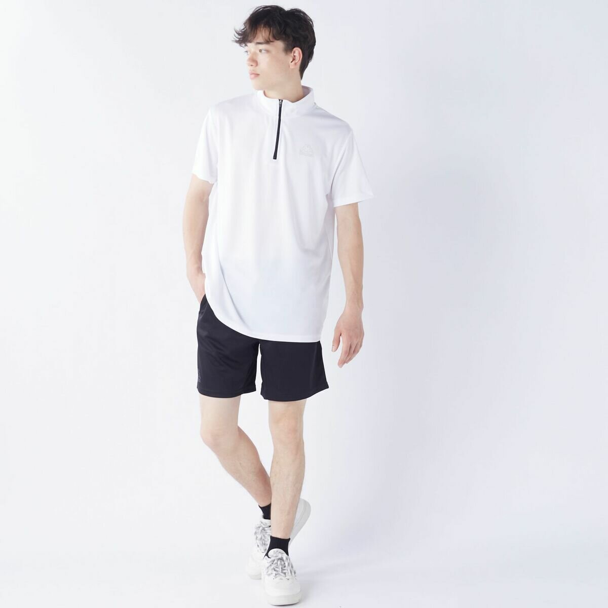 カッパ メンズ ハーフジップ 半袖 Tシャツ / ホワイト / LL