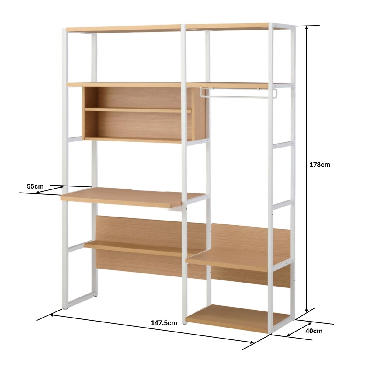 デスク & ハンガーラックセット ホワイト WAD-799598 MOWH