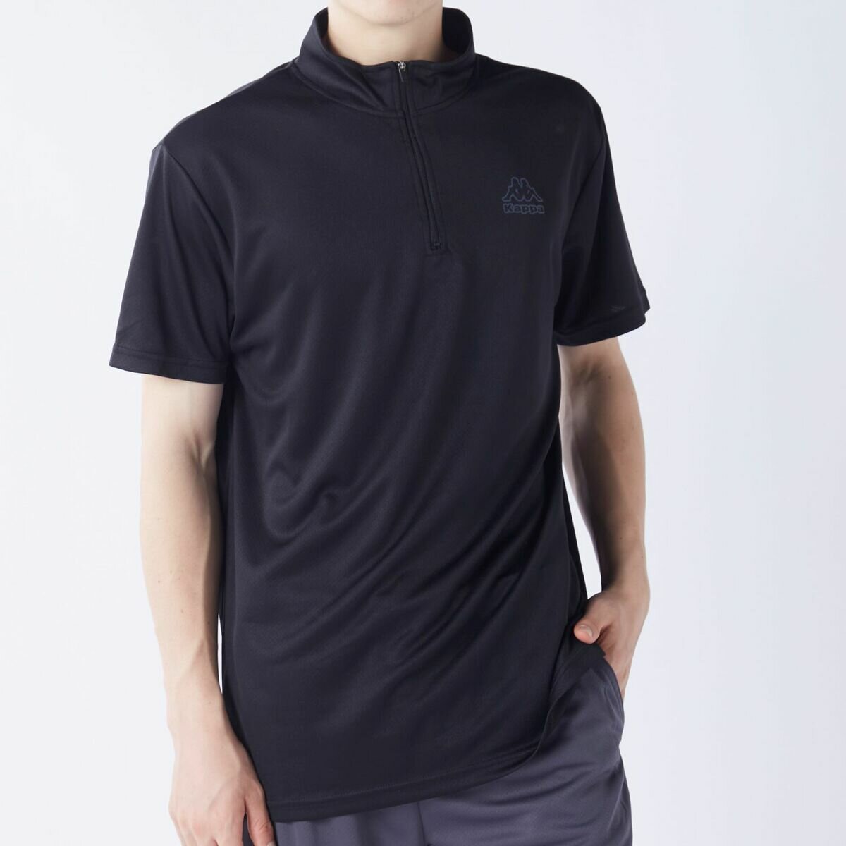 カッパ メンズ ハーフジップ 半袖 Tシャツ / ブラック / M