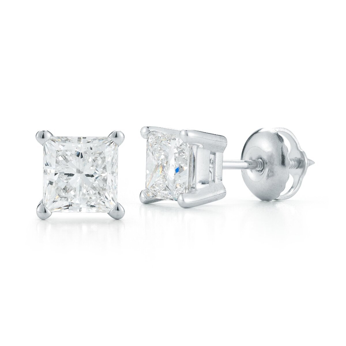 18K White Gold 1.00CT Princess cut Diamond Earrings