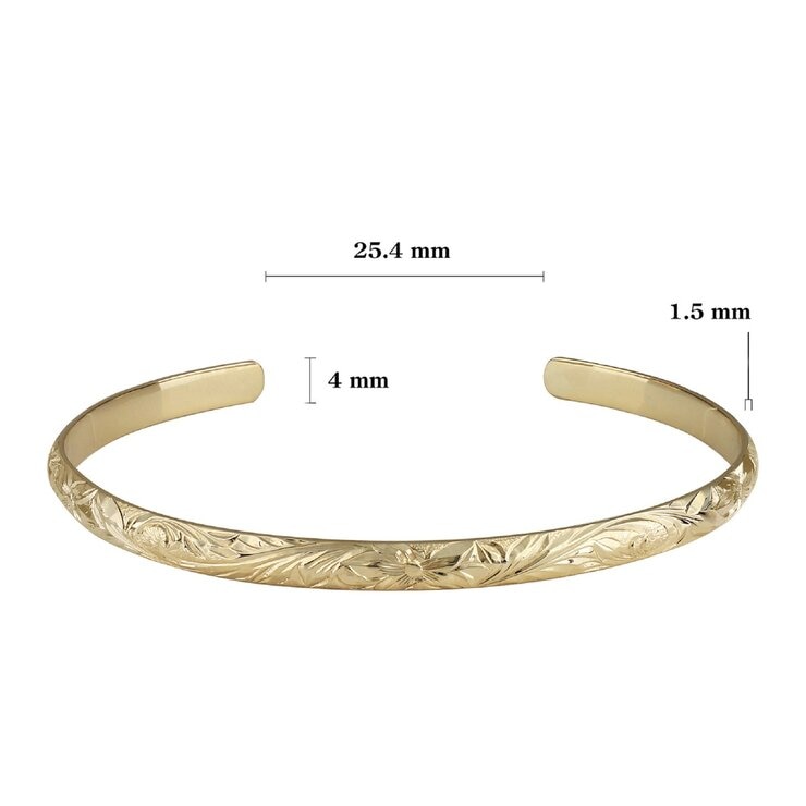 14K イエローゴールド トラディショナル カフ ブレスレット 幅 4ｍｍ 長さ14ｃｍ